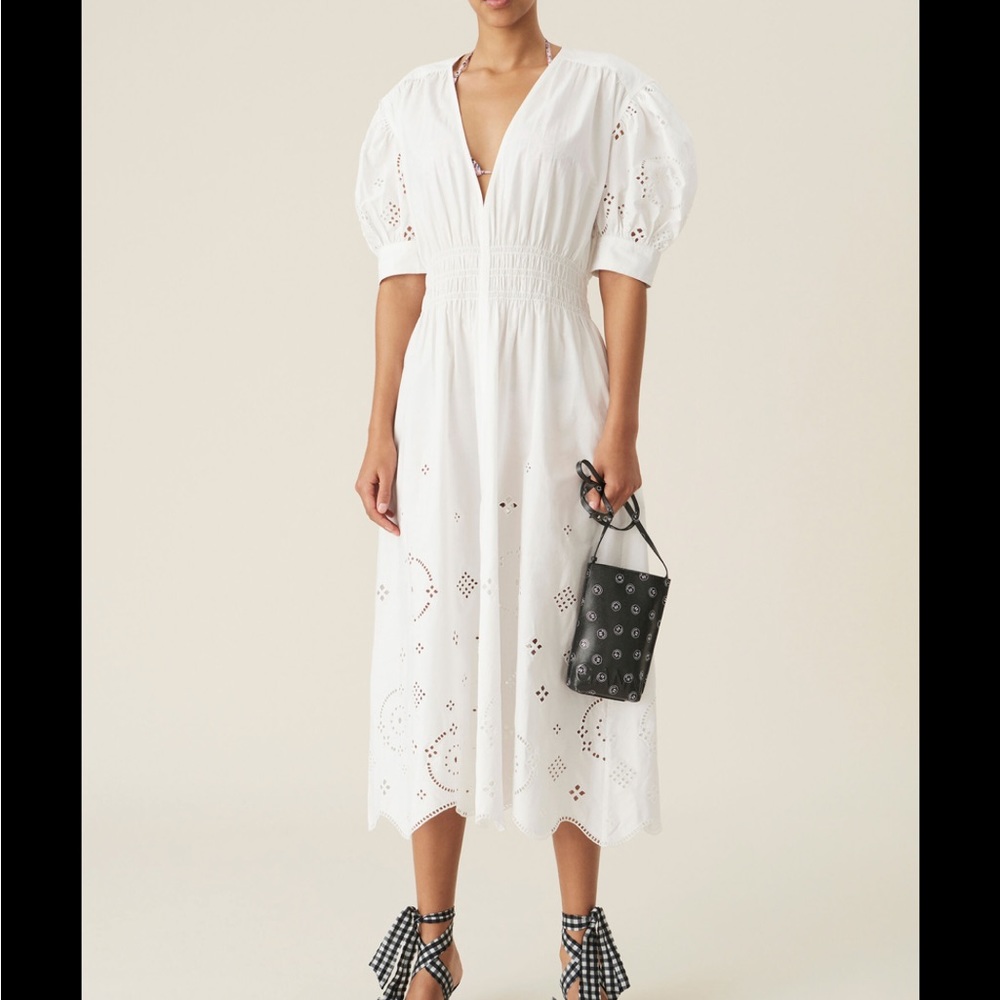 NWT GANNI Broderie Anglaise White Midi Dress